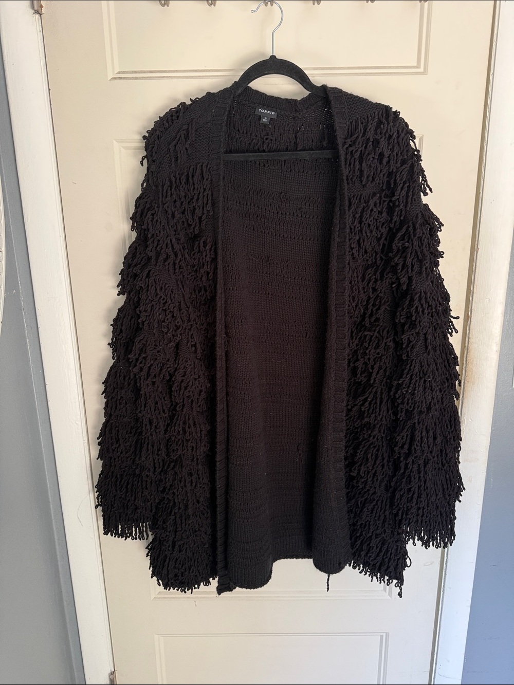 torrid Black Fringed Open Knit Cardigan